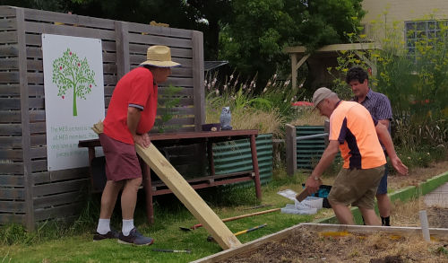 Working Bee 5 December 2020 Three members repairing a garden plot.