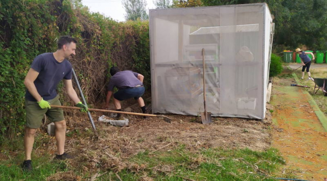 Working Bee 5 December 2020 Three members weeding around the seed raising shed.